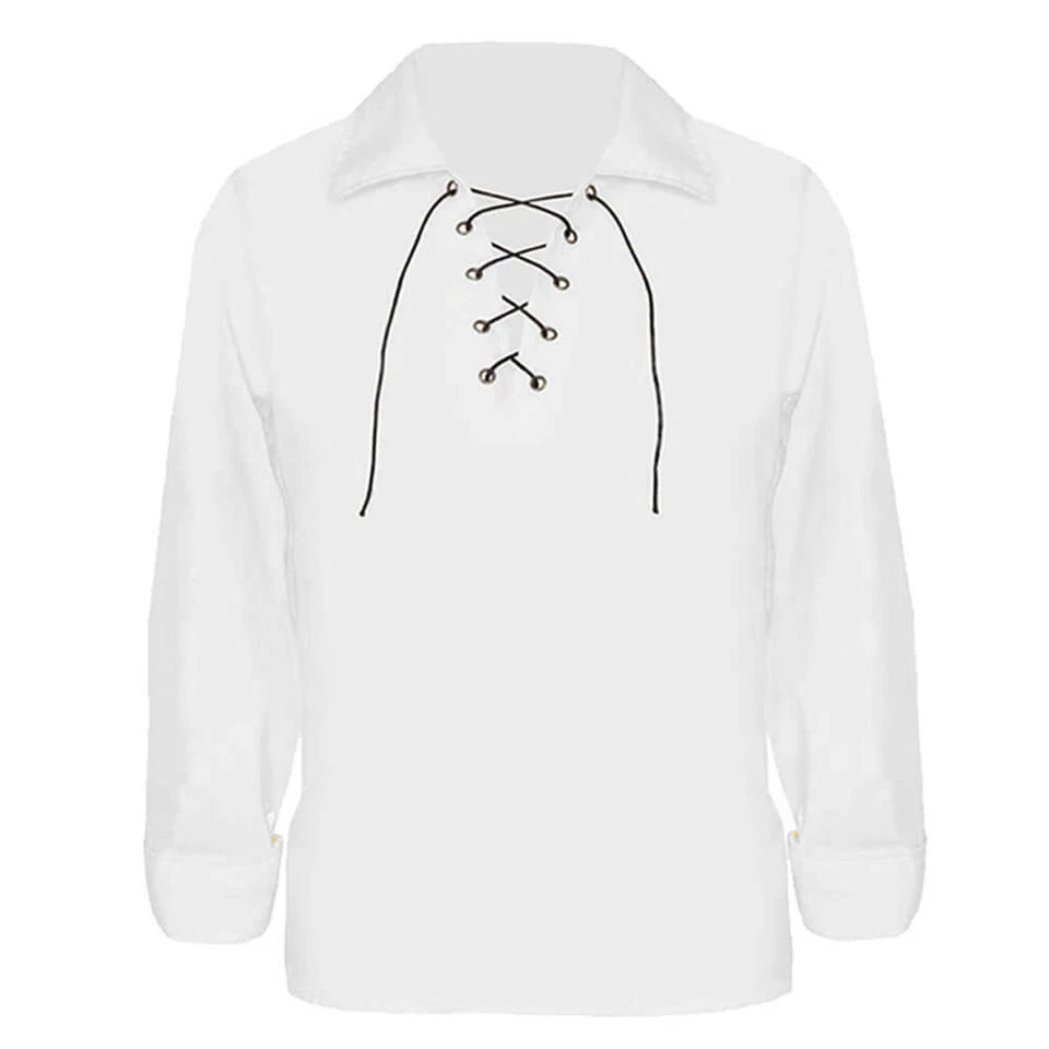 CHILDS WHITE LACE UP SHIRT LONG SLEEVE MEDIEVAL PIRATE TUDOR UNISEX FANCY DRESS - Image 1 of 1