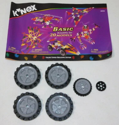 1999 K'nex #32003 Basic Building Set TIRES & RIMS + MANUAL Replacement Parts Lot - Image 1 of 4