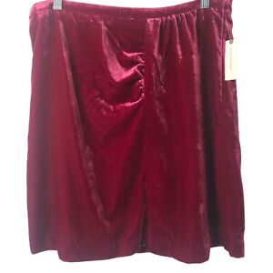 Anthropologie NWT Women's Connie Ruched Velvet Skirt in Raspberry Size 14