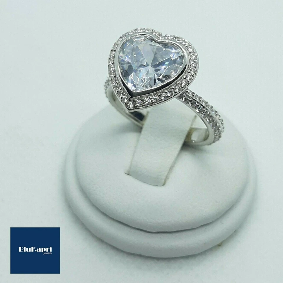 Anello Donna Argento Cuore con Pave' di zirconi bianchi brillanti - Immagine 1 di 4