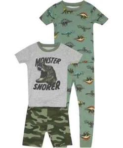 New Carters Big Boys Dinosaur Monster Snorer 4-Piece Pajama Set 6 7 8 10 12 - Picture 1 of 5