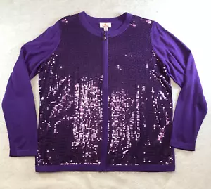 Quacker Factory Womens Cardigan Sweater Sz L Sequin Full Zip Party Holiday NWT - Picture 1 of 14