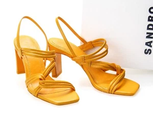 Sandales À Talons Faye De Sandro Femme EU 37 / UK 4 En Cuir Tordu Orange - Picture 1 of 6