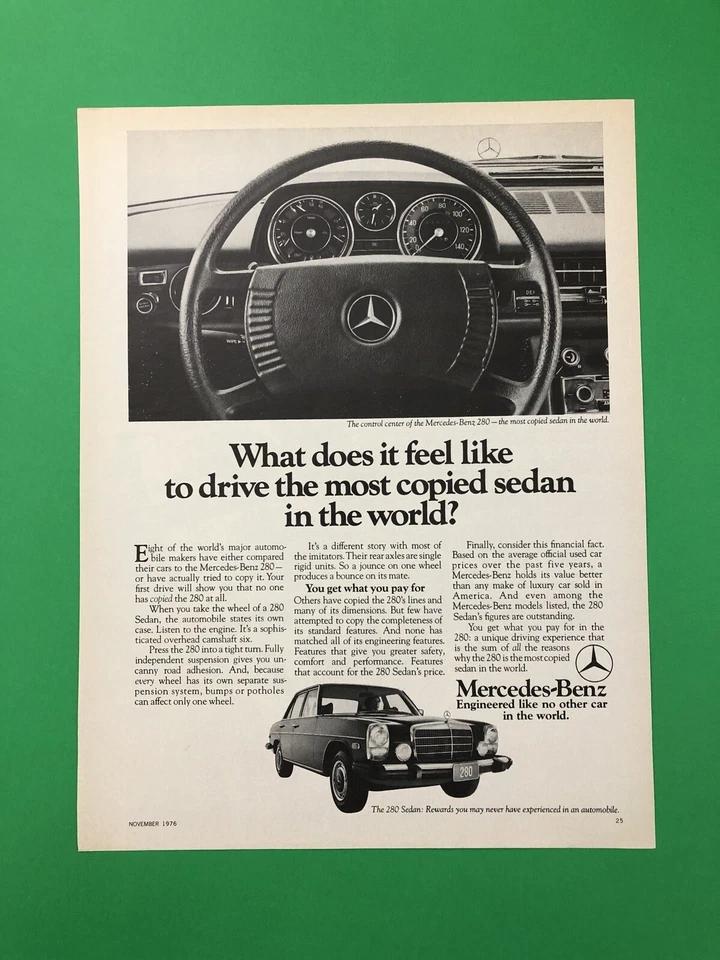 1976 MERCEDES BENZ 280 ORIGINAL VINTAGE PRINT AD ADVERTISEMENT PRINTED - Image 1 of 1