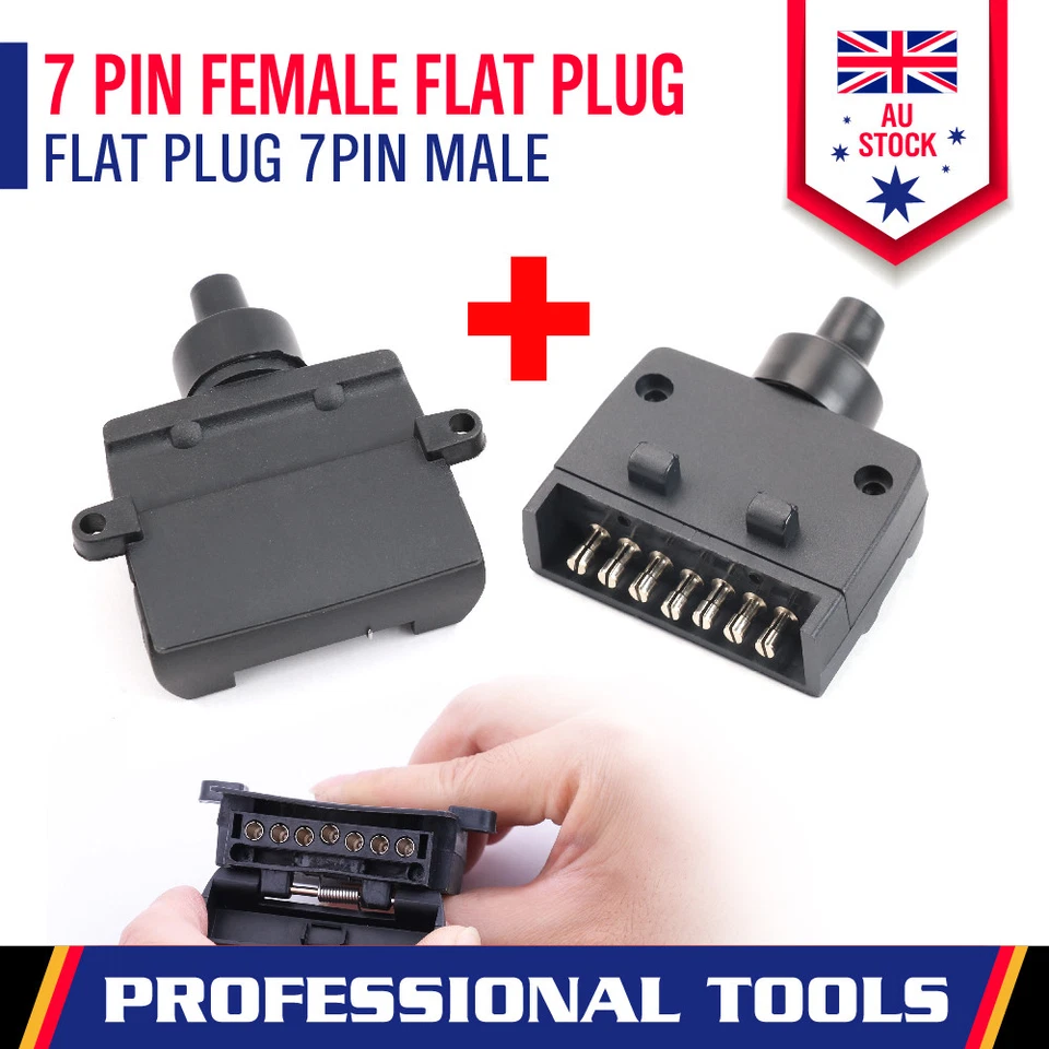 7 Pin Flat Trailer Plug Male & Female Socket Set Caravan Boat Adaptor Connector