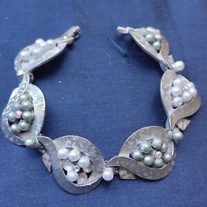 bracciale vintage americano argento con perle firma Art - silver tone bracelet