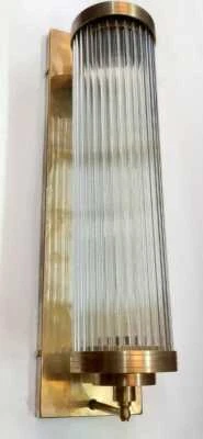 Huge Antique Vintage Art Deco Brass & Glass Rod Light Fixture Wall Sconces Lamp  - Image 1 of 4