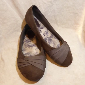 🩰 Hotcakes Ballet Flats sz 8.5 M Rich Brown Suede; Ruched Satin Cross Straps - Picture 1 of 16