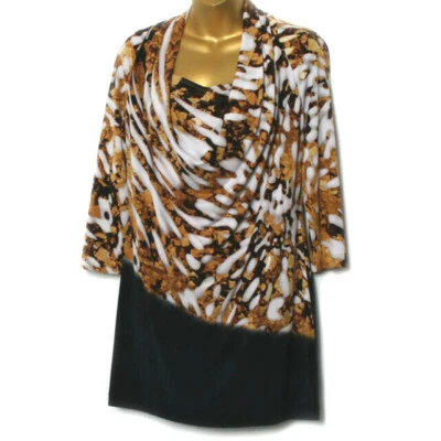 Etcetera Women Blouse Gold Black 3/4Sleeve Poly Tunic Top Medium - Image 1 of 4