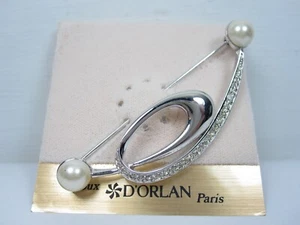 D'Orlan Rhodium Plated Brooch with Swarovski Crystals & Pearl - 4251 - Picture 1 of 2