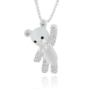 Equilibrium Mädchen niedliche funkelnde Perle Teddybär versilberte Halskette - Bild 1 von 2