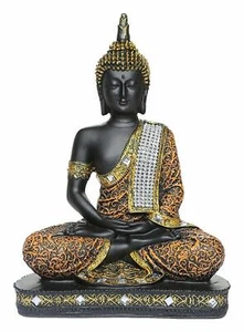 Sitzender Buddha Idol Statue Prunkstück orange und schwarz - Bild 1 von 5