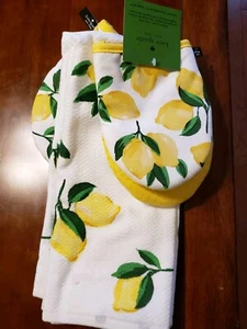 New NWT Kate Spade Yellow Lemon Kitchen Towel and Mini Oven Mitt 4 Piece Set - Picture 1 of 3