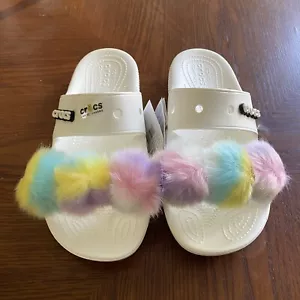 Sandali Crocs Classic Fur Sure Pom Pom Donna Taglia 8 Bianco Multi 207405-100 - Foto 1 di 6