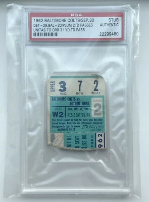 Boleto de los Baltimore Colts Detroit Lions 30/09/62 PSA Unitas a Orr Plum x 2 TDs Foto 1 de 2