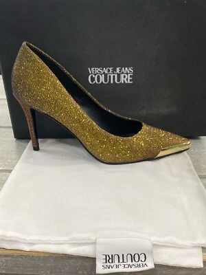 VERSACE JEANS COUTURE Zapato Con Tacón Mujer Brillante Oro Talla EU 40 VJ11 - Imagen 1 de 4
