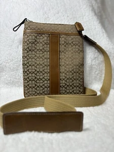 COACH Y2K Swingpack Tan Signature Adjustable Strap Canvas Slim Crossbody Bag - Picture 1 of 6