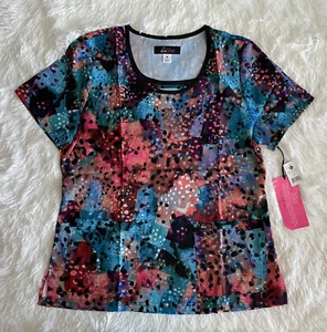 Koi Lite Scrub Top Women’s Medium Lola Painterly Geo Dots Stretch Nursing - Picture 1 of 12