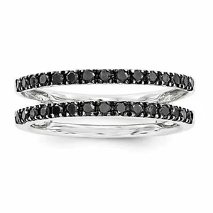 14K Weißgold plattiert 0,5 kt Solitär Verstärker simuliert schwarz CZ Ring Band Schutz - Bild 1 von 11