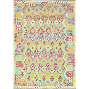 6 Fuß 8 Zoll x 9 Fuß 7 Zoll Bunt Reine Wolle Handgewebt Afghan Kelim Orientteppich R85708 - Bild 1 von 6