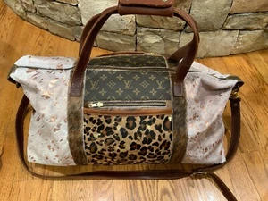 Handmade Customized Cowhide & Leather Travel Bag, Carry On Leather Duffel Bag - Picture 1 of 13