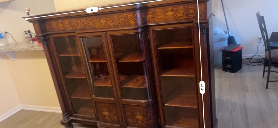 R. J. Horner инкрустация грифонами красное дерево 4 двери книжный шкаф изогнутые центральные двери - Изображение 1 из 4