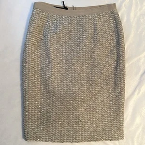 Les Copains strukturierter gewebter beige hellbraun metallic Rock 14 Bleistift gerades Knie - Bild 1 von 11