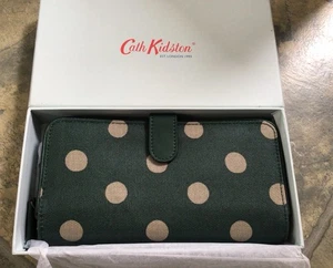 Cath Kidston Neu Große Geldbörse Portemonnaie Grün Gepunktet Verpackt - Bild 1 von 3