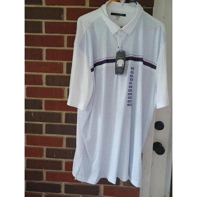 Camisa Polo de Golf Greg Norman XXL Blanca Azul Rayas Nueva con Etiquetas Manga Corta Foto 1 de 4