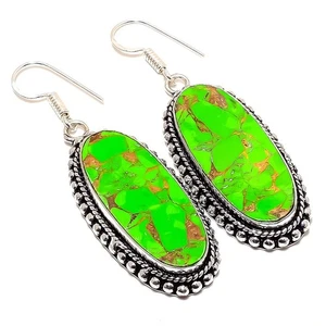 Copper Green Turquoise Gemstone 925 Sterling Silver Earring 2.2" b108 - Picture 1 of 6