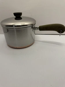 Vintage Revere Ware 3 Qt. Copper Bottom 1801 Sauce Pan Pot With Lid Clinton Ill. - Picture 1 of 4