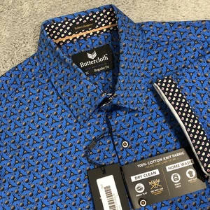 Buttercloth Men’s M Regular Fit Prop Blade Blue Short Sleeve Button Up Shirt - Picture 1 of 10