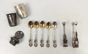 10T alt Silber Punze 800 bis 925 Mokkalöffel Zuckerzange Schnapsbecher MW f Kork - Bild 1 von 14