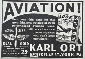 Karl Ort York PA Artículos de aviación por correo Catálogo Alas de oro Anuncio impreso 1940 - Imagen 1 de 4
