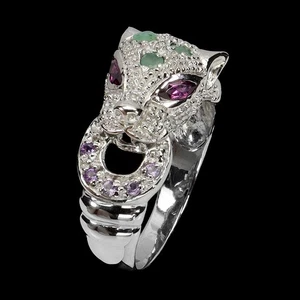 925 Sterling Silver Ring Marquise Rhodolite Emerald Gemstone Jewelry Tiger Size - Bild 1 von 14