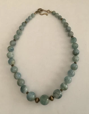 "Collar de cuentas graduadas de aguamarina natural de 18"" con plata de ley 925" Foto 1 de 4