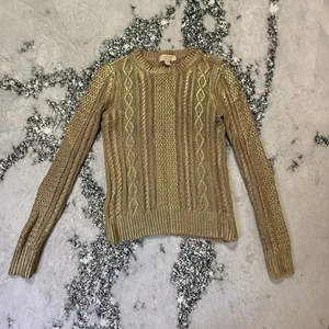 Suéter Michael Kors Mujer Talla S Dorado Metálico Frotado Pullover Tejido con Cable - Imagen 1 de 8
