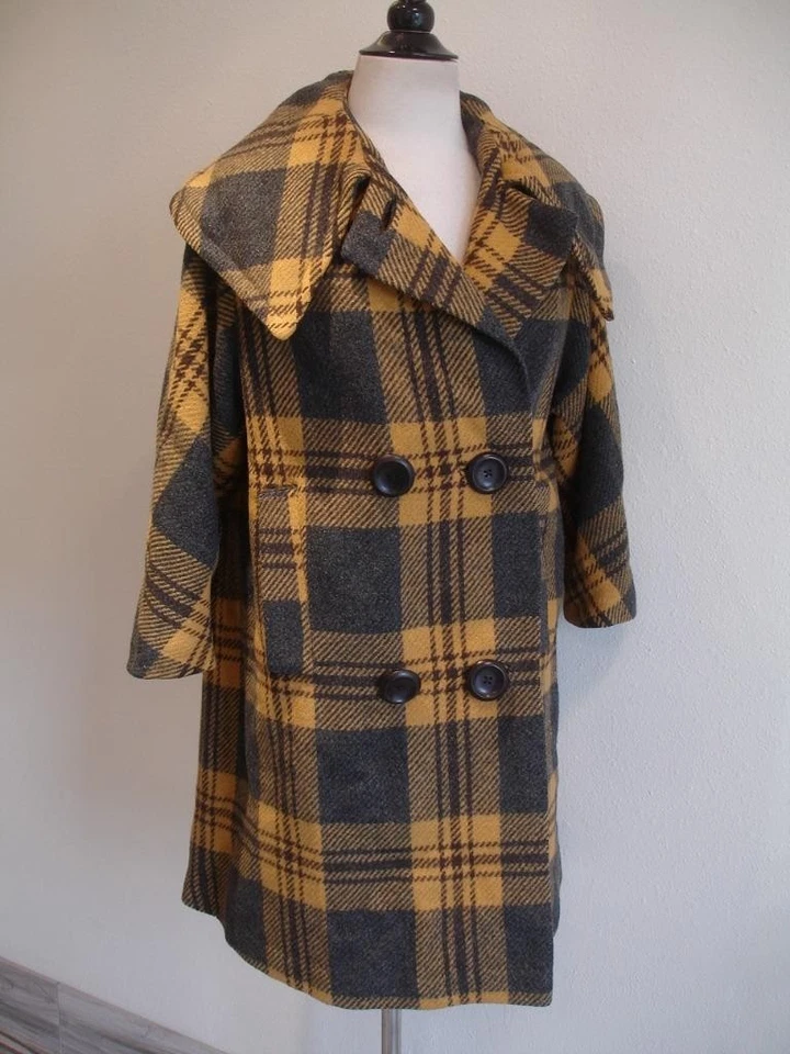 Casaco feminino M L vintage década de 1930 1940 Betsy Ann cinza amarelo pago feito em união lã EUA - Imagem 1 de 4