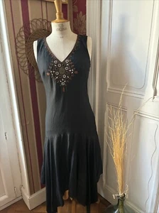 RENE DERHY Robe noire lumineuse en lin Taille L - Imagen 1 de 4