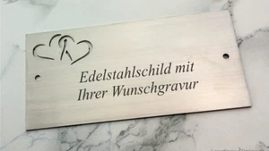 EDELSTAHL-TÜRSCHILD rechteckig mit Herzen - MIT IHRER WUNSCHGRAVUR - Bild 1 von 2