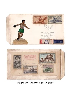 Rose Kutinova Czech 1960 Hand-Painted Olympics Discus Toss Vintage Ephemera - Picture 1 of 3