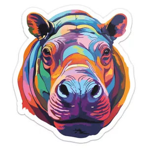 Colourful Hippo Animal Vinyl Decal Car Bumper Sticker - Picture 1 of 5