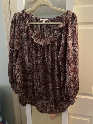 DRESSBARN WOMENS TOP BLOUSE SHIRT CLOTHING burgundy Print PLUS SIZE 22/24 - Image 1 of 2