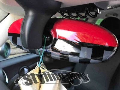CALOTTA SPECCHIETTO ROSSO DESIGN QUADRI PER MINI COOPER R55 CLUBMAN R56 R55 R57 CABRIO R60  - Immagine 1 di 4