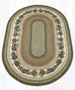 Braided Jute Painted Stenciled Oval Area Rug. NEEDLES & CONES. 6 Sizes - Picture 1 of 7