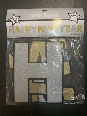 Brillo Dorado y Plata FELIZ AÑO NUEVO 10’ Letra Banner Sello Fiesta Express Foto 1 de 4