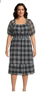 Womens Plus Size Smocked Mesh Dress 1X Short Puff Sleeve Square Neck Knee-Length - Picture 1 of 4