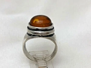 Sterling Silver .925  ~ 12mm Round High Dome Baltic Amber Ring Size 8 1/2 - Picture 1 of 12