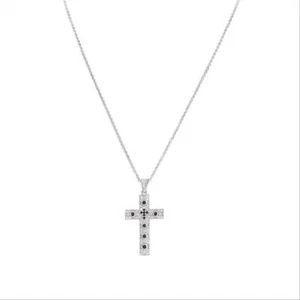 Collana Amen Cczbn In Argento 925 Con Croce Zirconata E Pietre Nere - Imagen 1 de 3