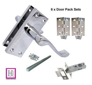 Maniglie per porte MODERNE cromate leva scorrevole confezione completa porta x 6 con cerniere e chiusure - Foto 1 di 11